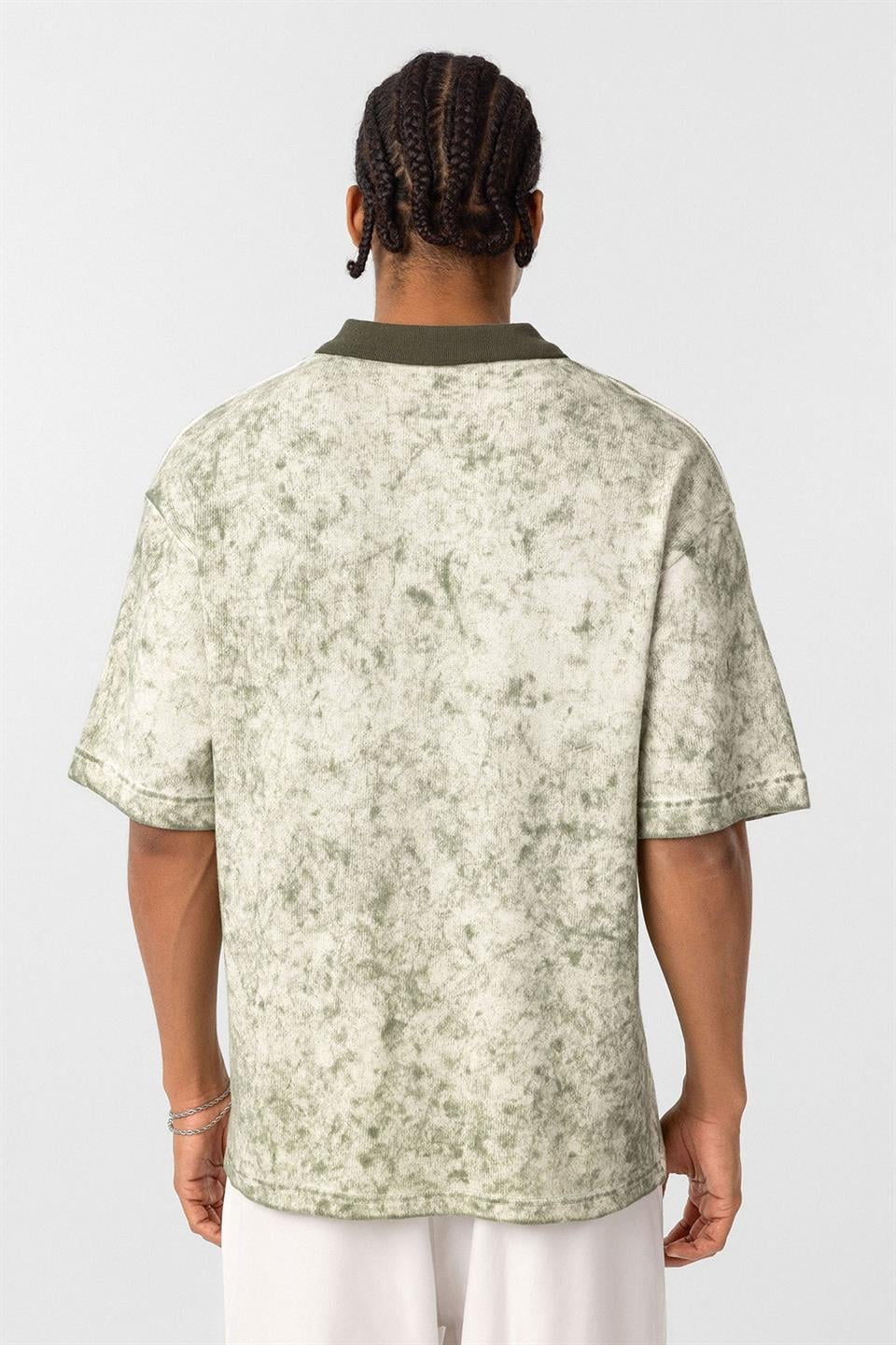 Pre-Washed Knit Oversized Polo-Neck T-Shirt