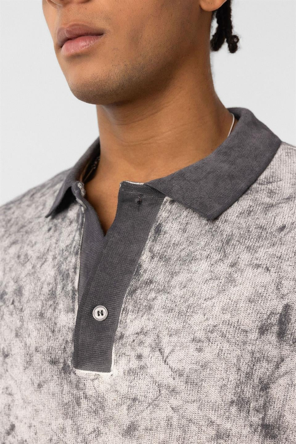 Pre-Washed Knit Oversized Polo-Neck T-Shirt