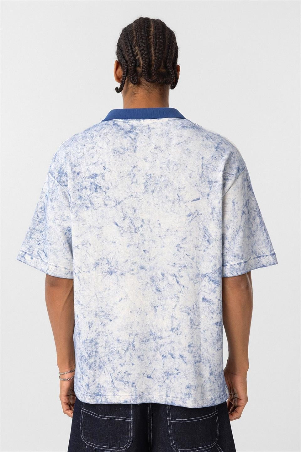 Pre-Washed Knit Oversized Polo-Neck T-Shirt