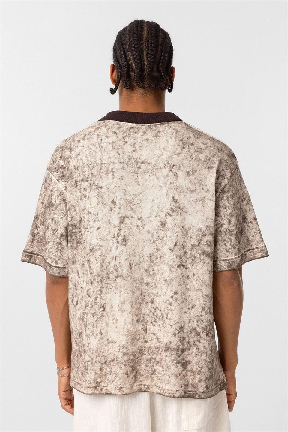 Pre-Washed Knit Oversized Polo-Neck T-Shirt