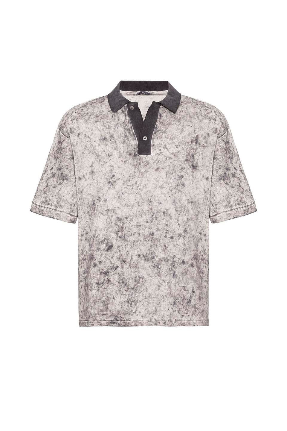 Pre-Washed Knit Oversized Polo-Neck T-Shirt