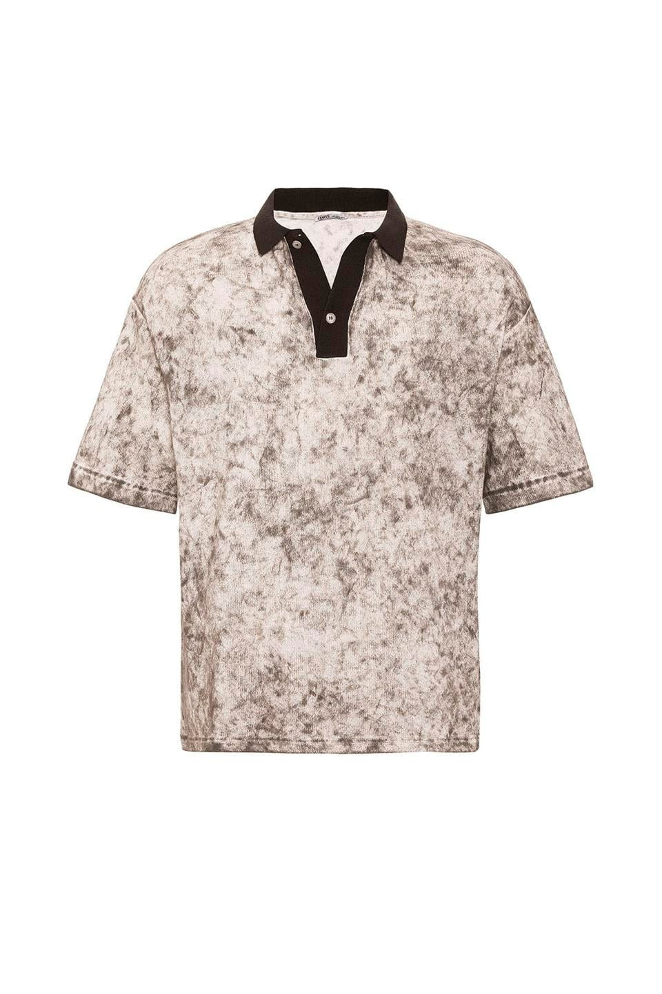 Pre-Washed Knit Oversized Polo-Neck T-Shirt