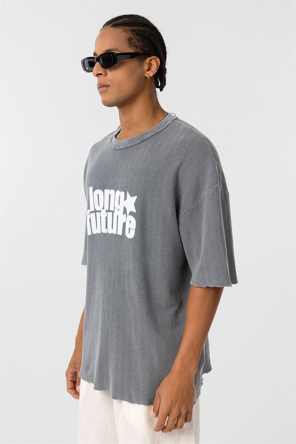 Oversized Knit T-Shirt (Pre-Washed), Gray