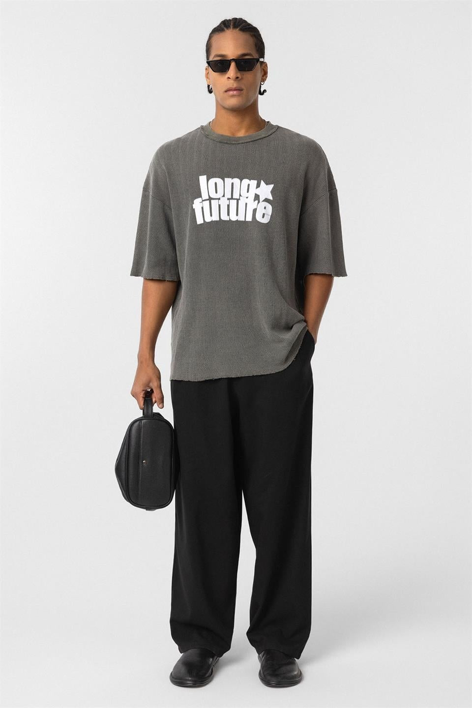 Oversized Washed Knit T-Shirt in Mink