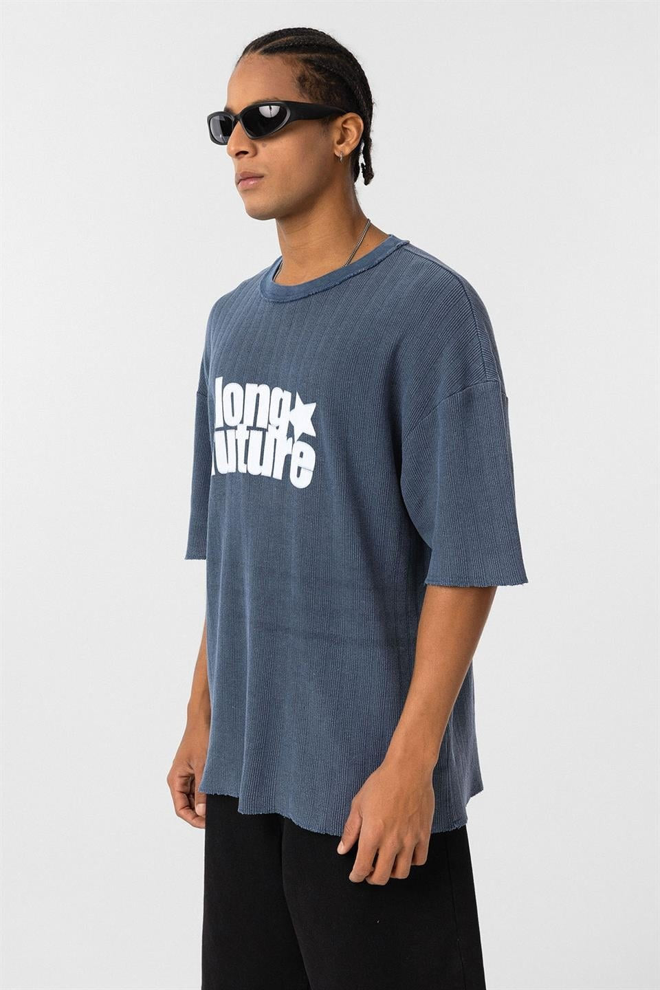 Oversized Washed Knit T-Shirt, Indigo