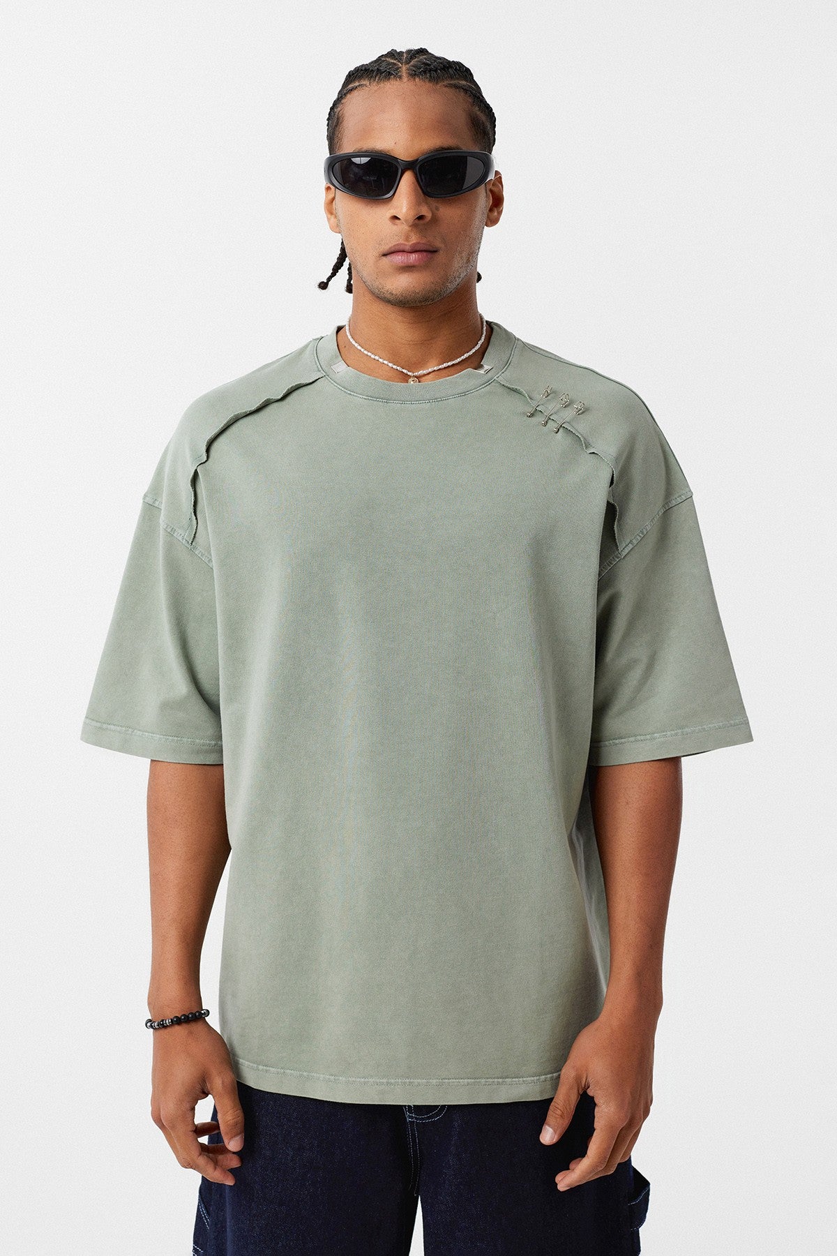 Oversized T-Shirt with Washed Collar Detail