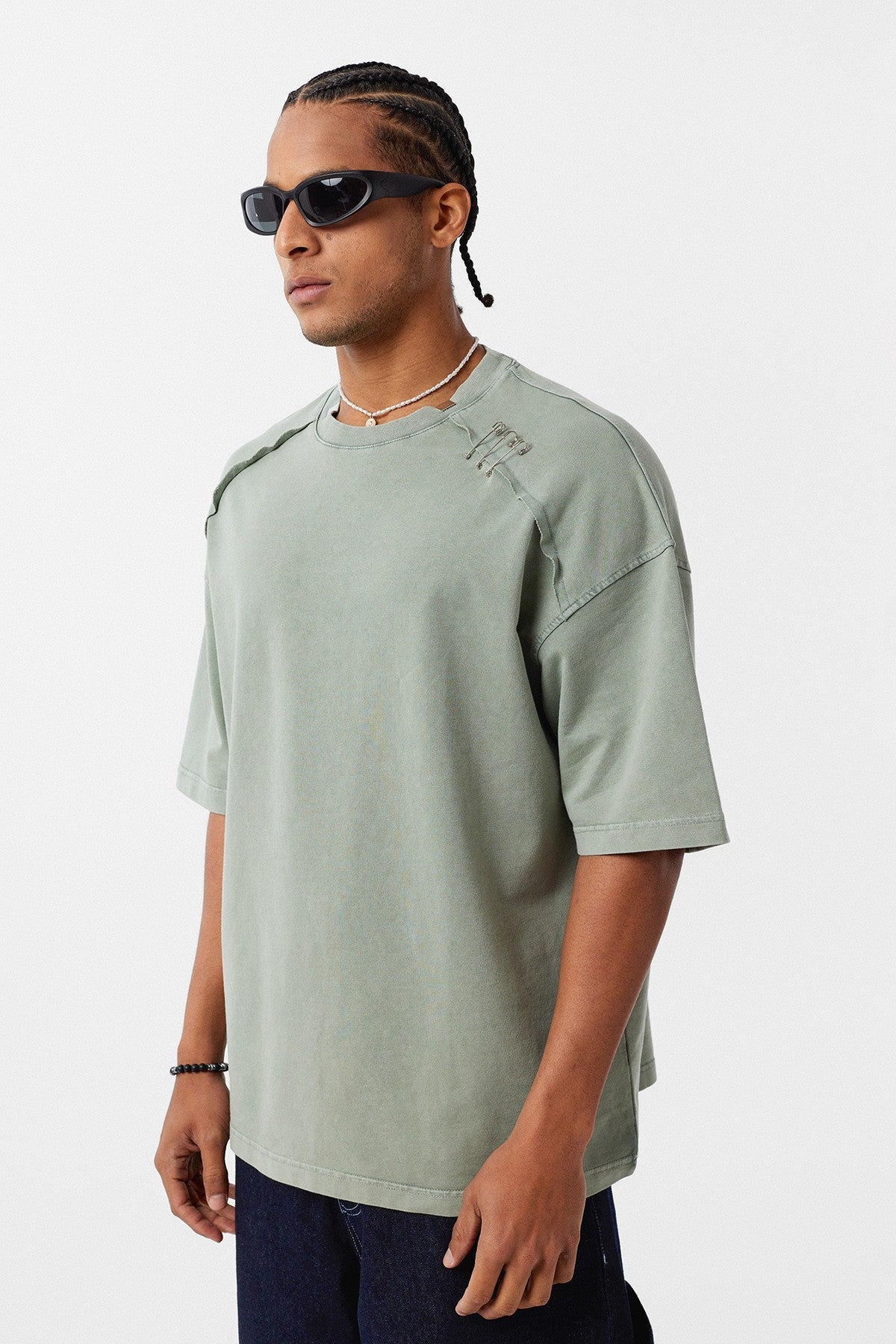 Oversized T-Shirt with Washed Collar Detail