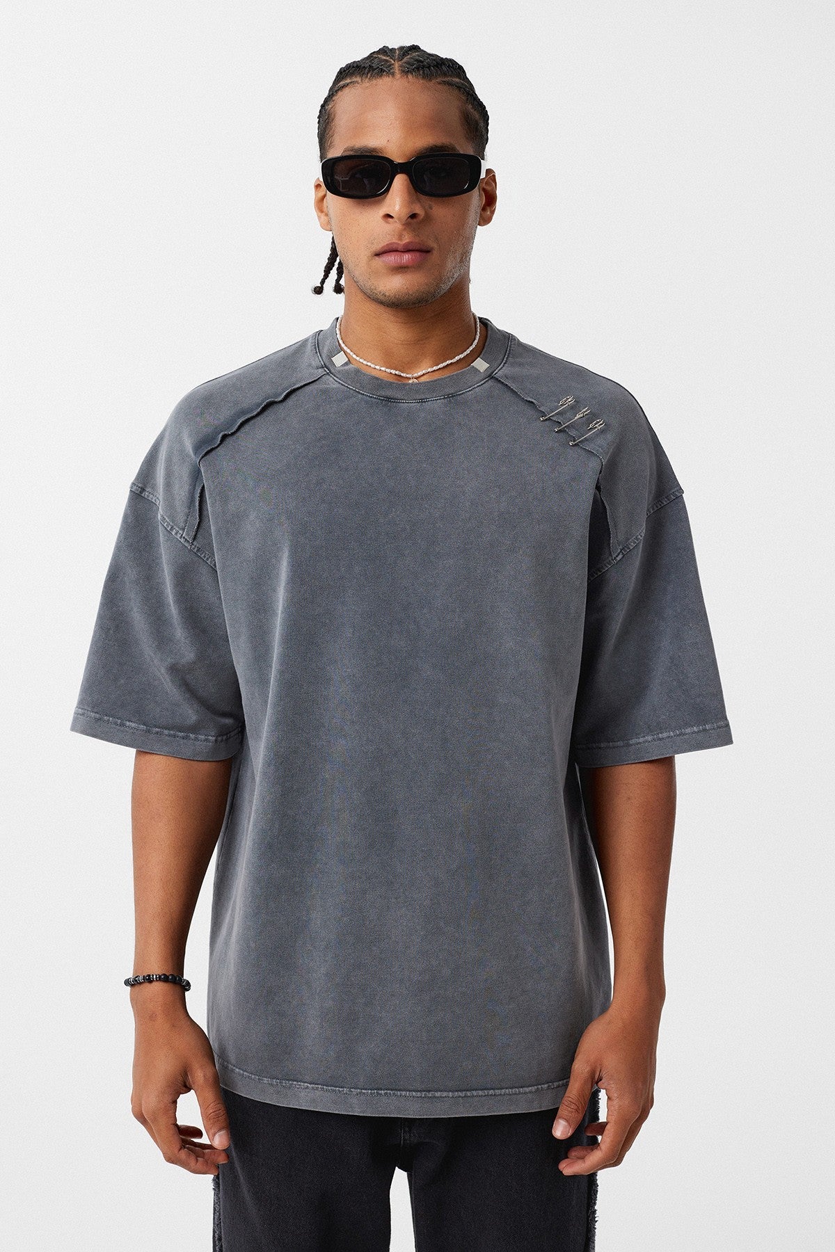 Oversized T-Shirt with Washed Collar Detail