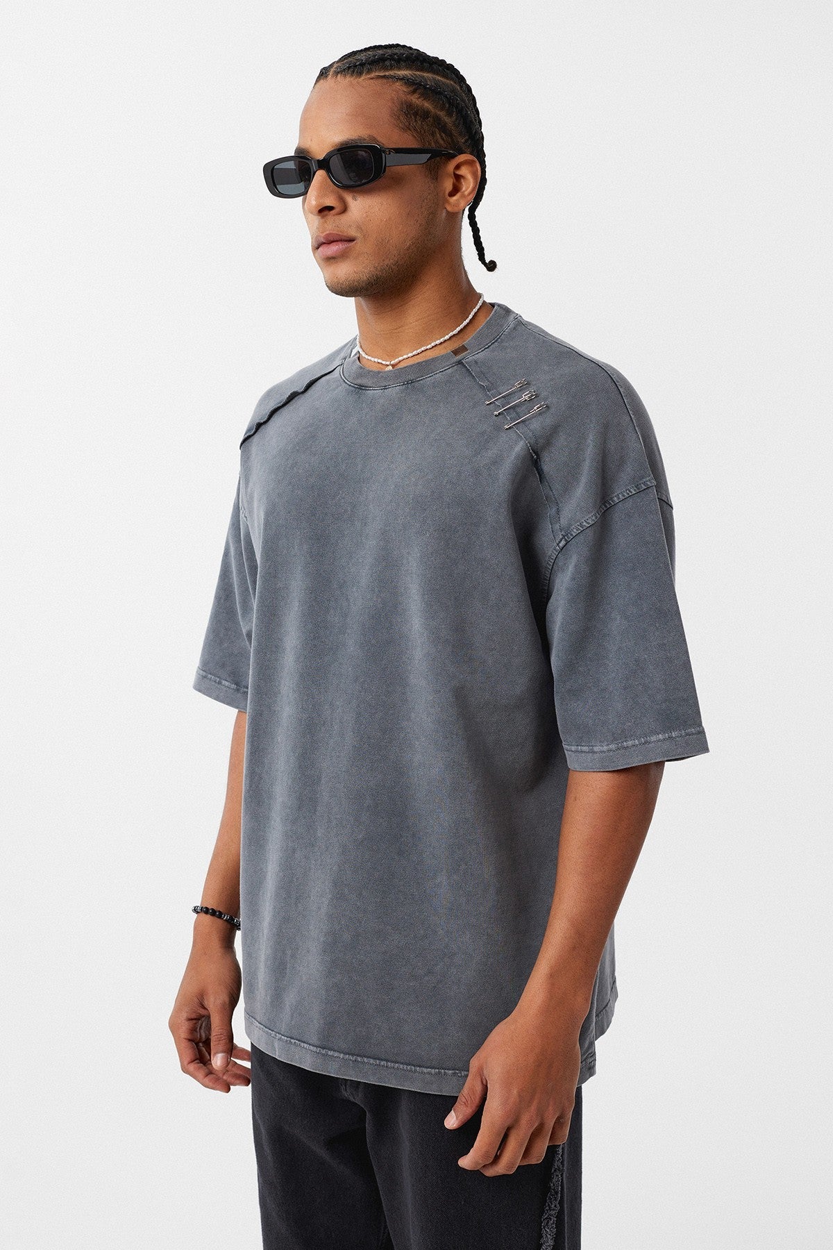 Oversized T-Shirt with Washed Collar Detail