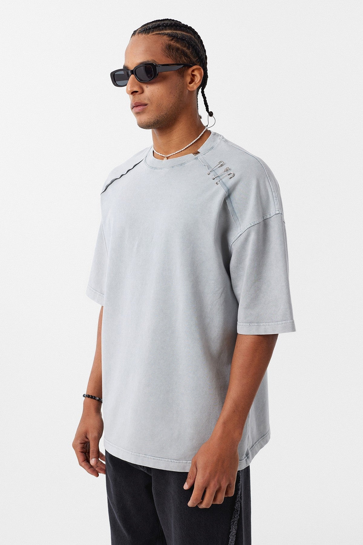 Oversized T-Shirt with Washed Collar Detail
