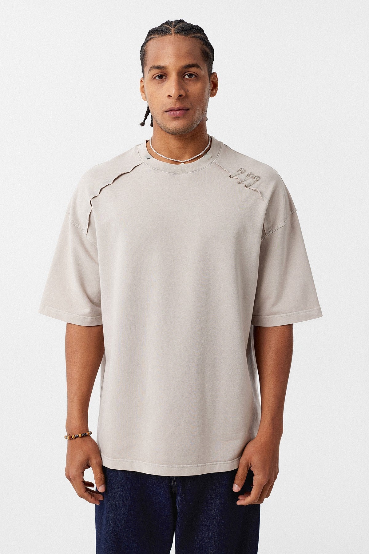 Oversized T-Shirt with Washed Collar Detail