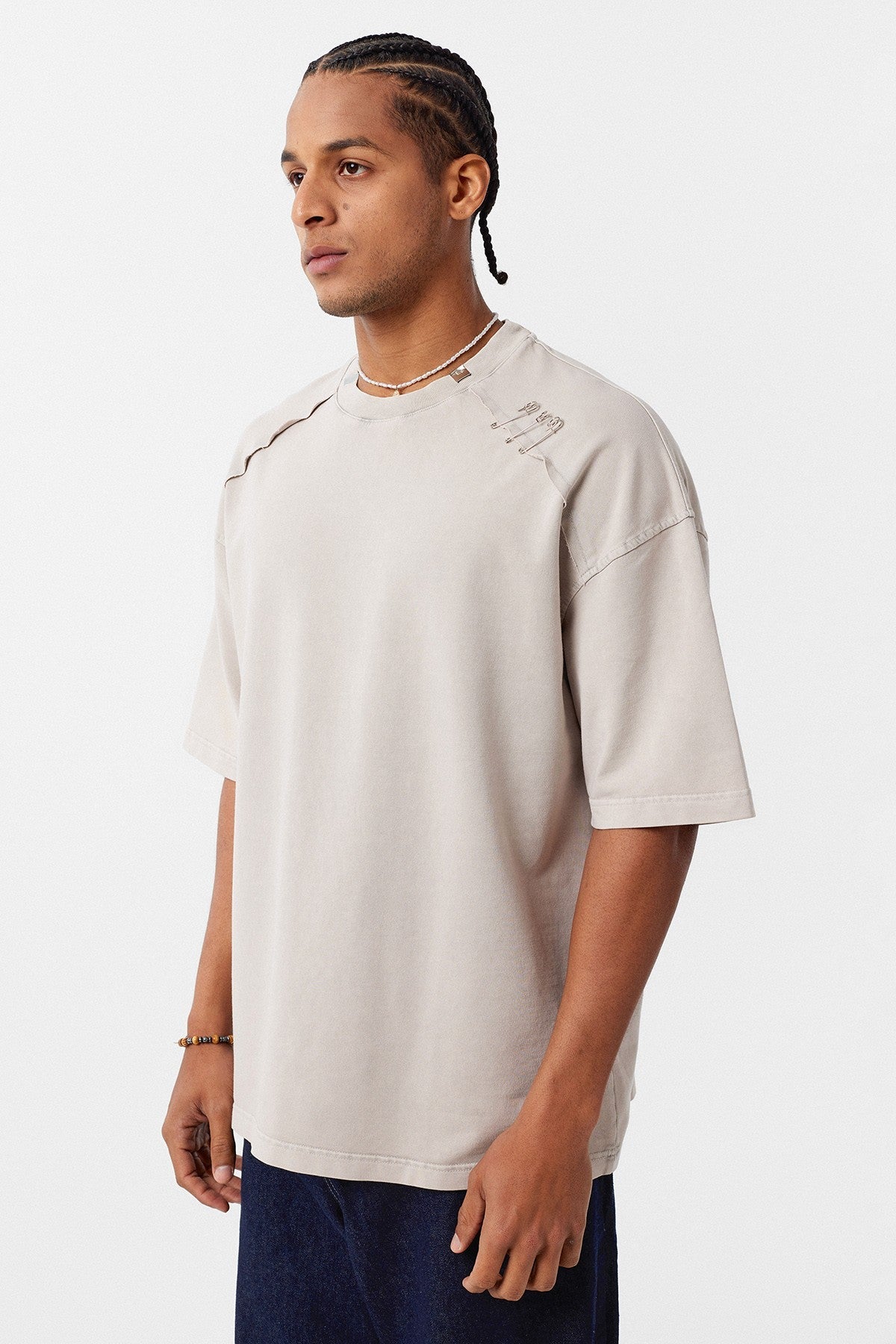 Oversized T-Shirt with Washed Collar Detail