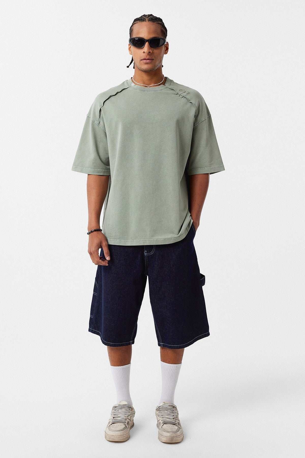Oversized T-Shirt with Washed Collar Detail