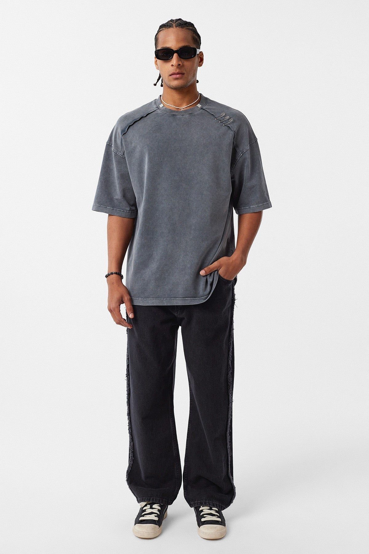 Oversized T-Shirt with Washed Collar Detail