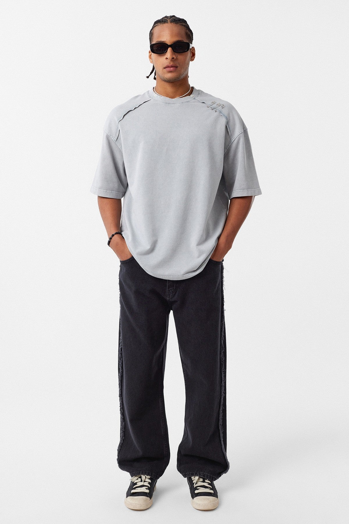 Oversized T-Shirt with Washed Collar Detail
