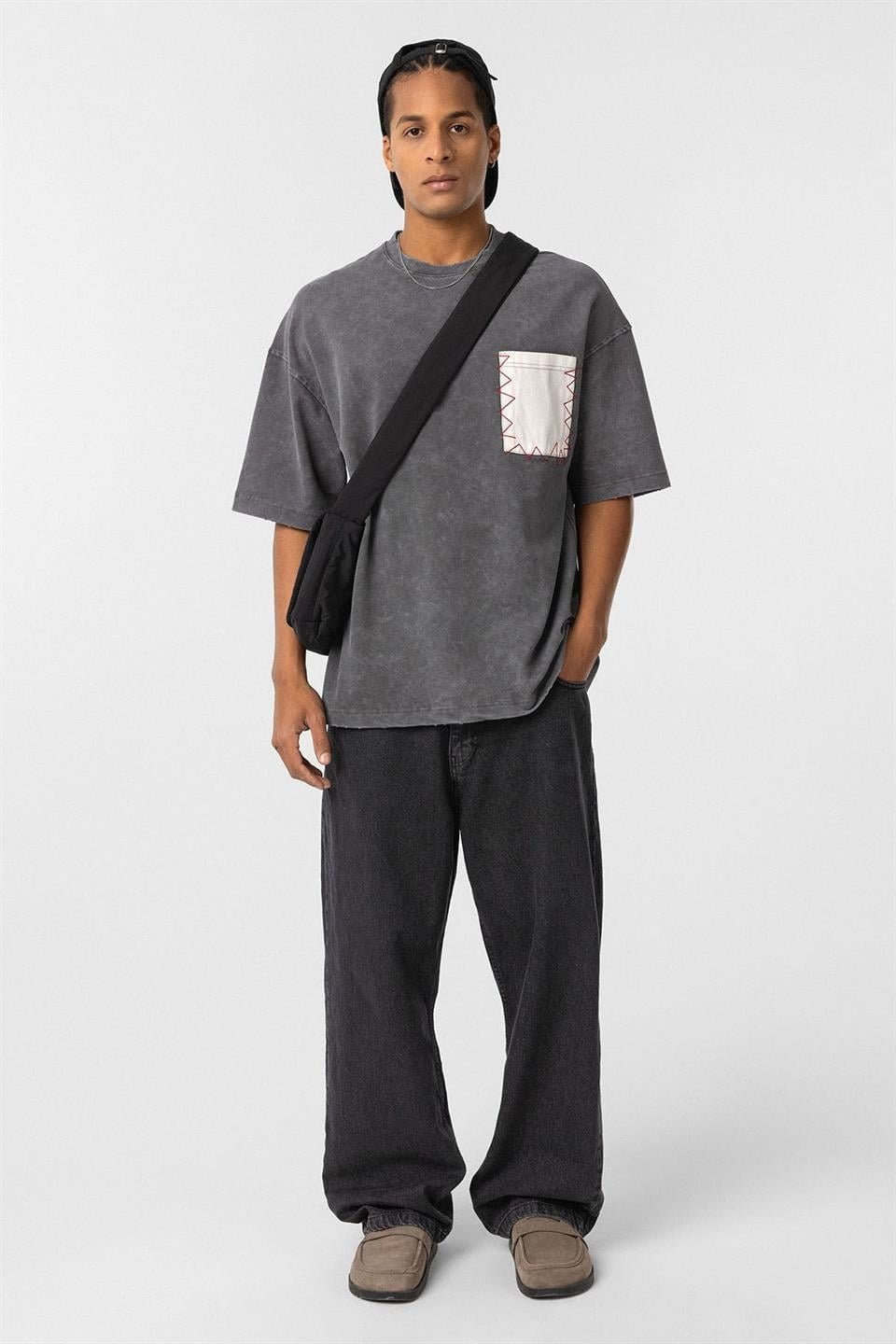Oversized T-Shirt with Washed Pocket Detail
