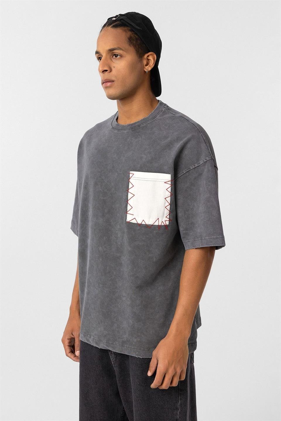 Oversized T-Shirt with Washed Pocket Detail