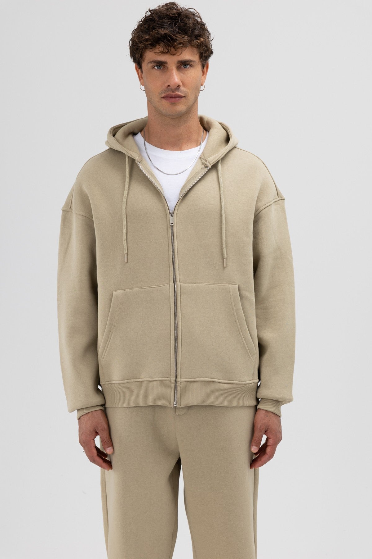Basic Oversized Hooded Sweatshirt with Zipper