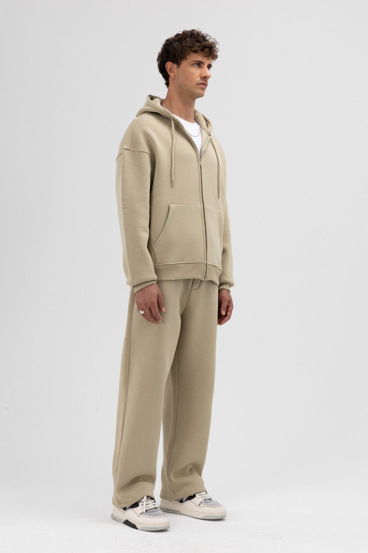 Basic Oversized Hooded Sweatshirt with Zipper