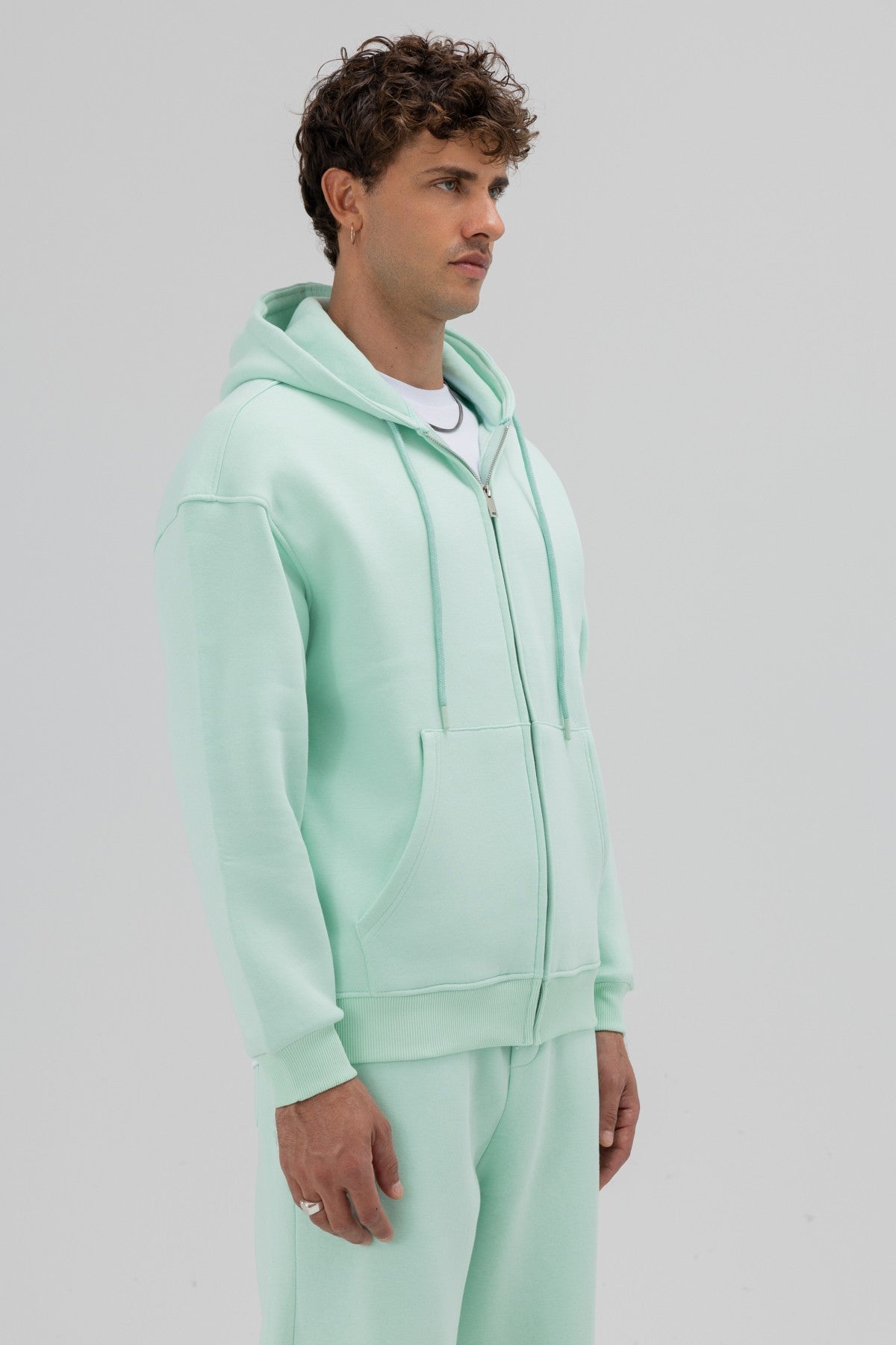 Basic Oversized Hooded Sweatshirt with Zipper