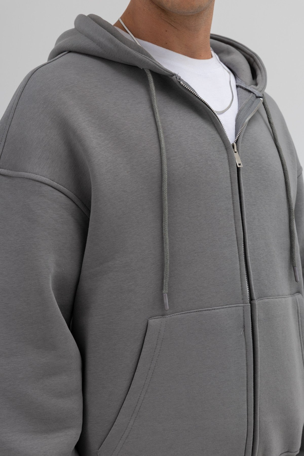 Basic Oversized Hooded Sweatshirt with Zipper