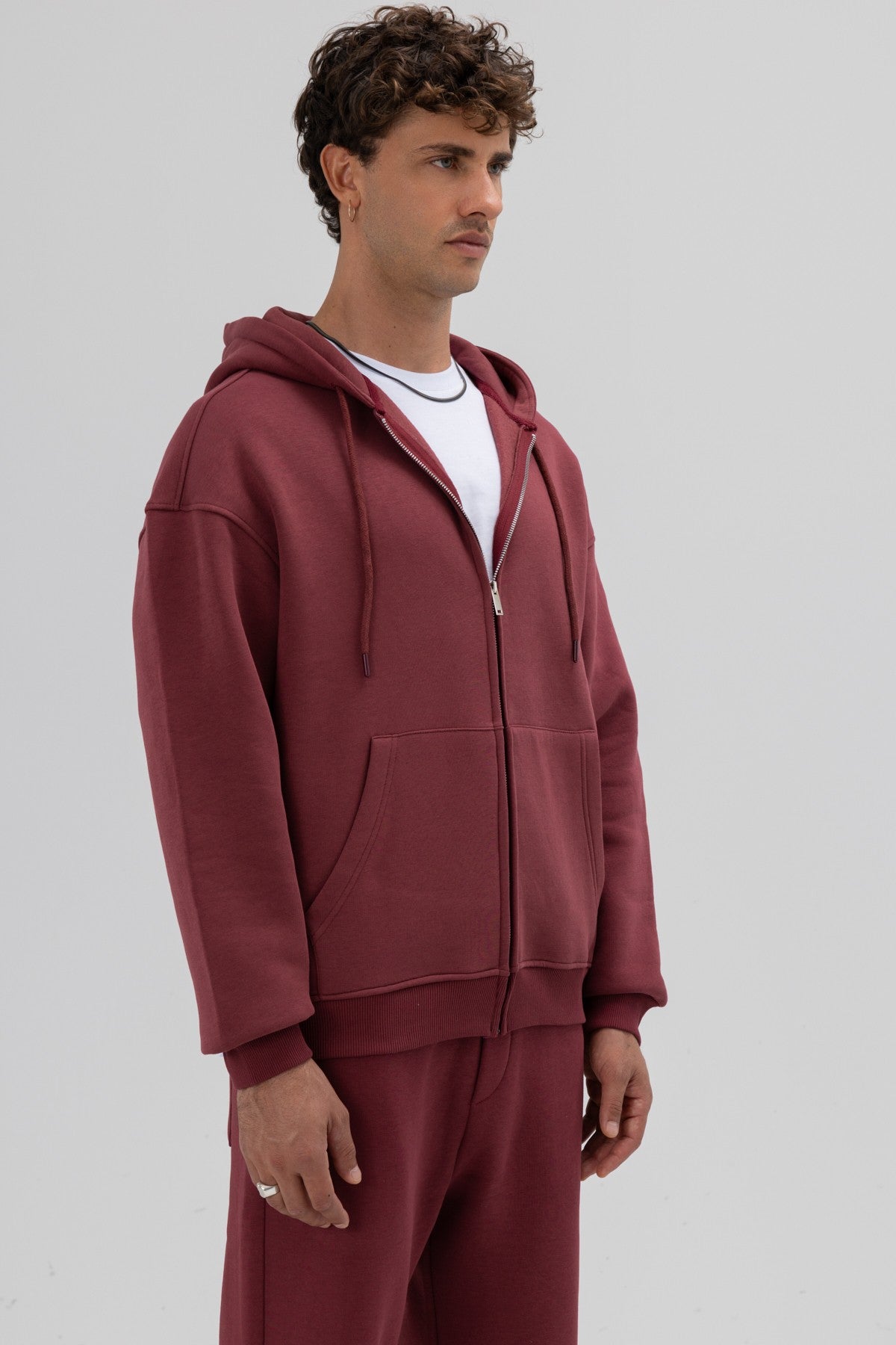 Basic Oversized Hooded Sweatshirt with Zipper
