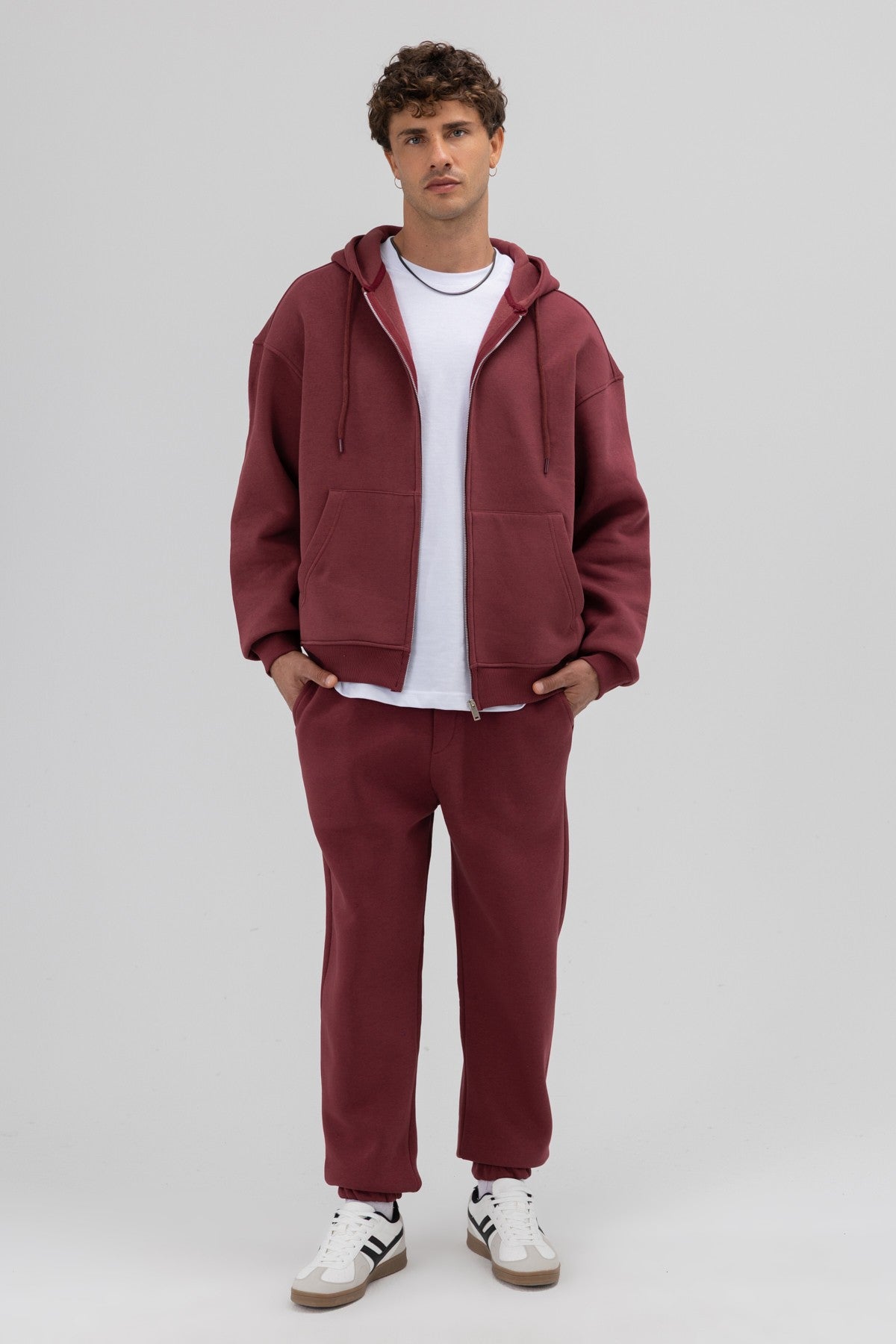 Basic Oversized Hooded Sweatshirt with Zipper