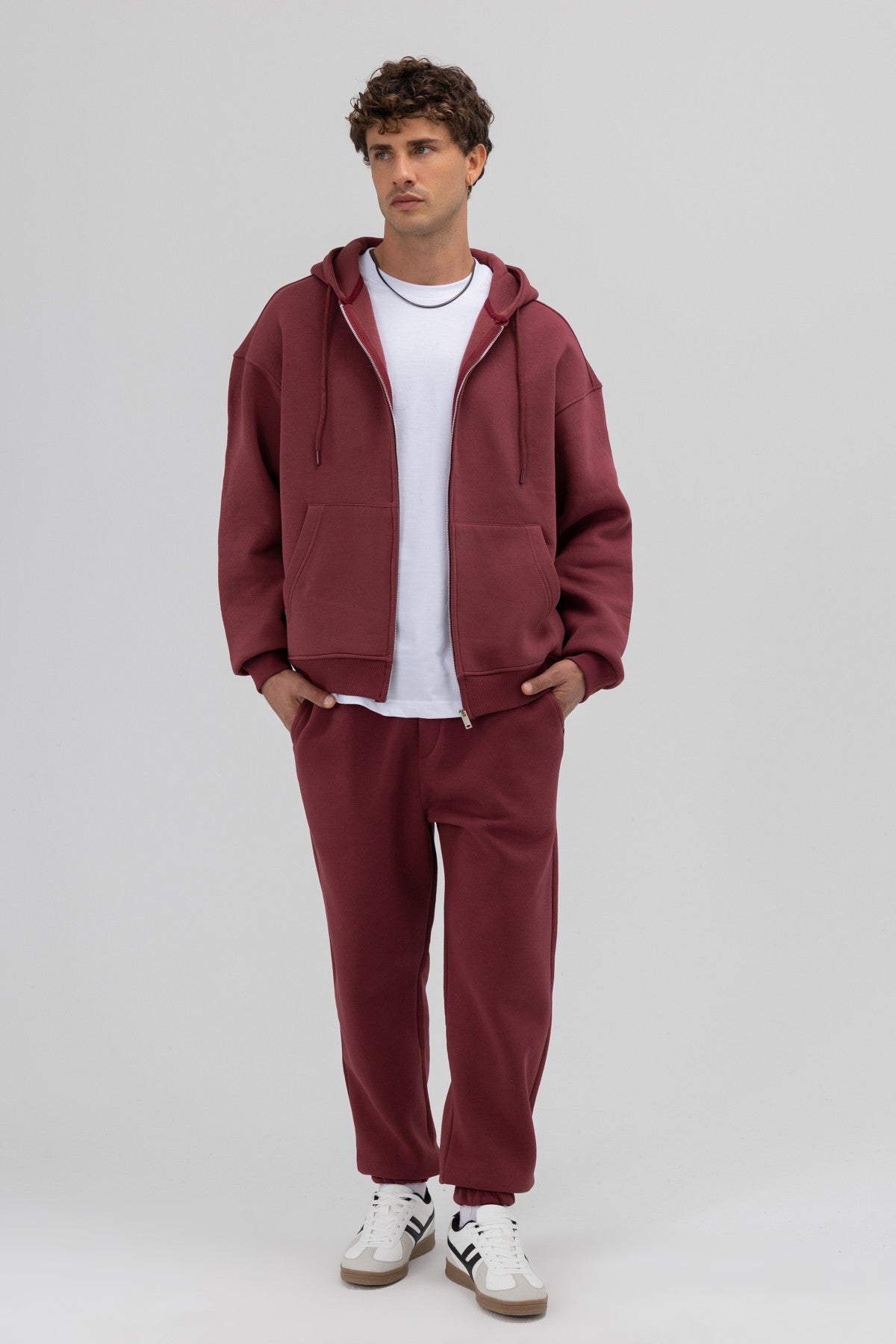 Basic Oversized Hooded Sweatshirt with Zipper