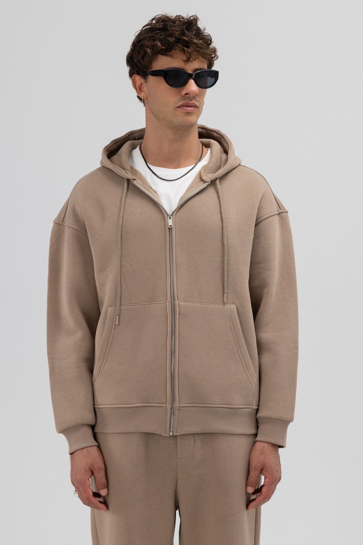 Basic Oversized Hooded Sweatshirt with Zipper