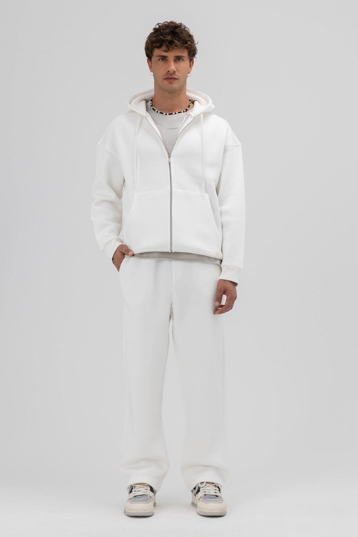 Basic Oversized Hooded Sweatshirt with Zipper