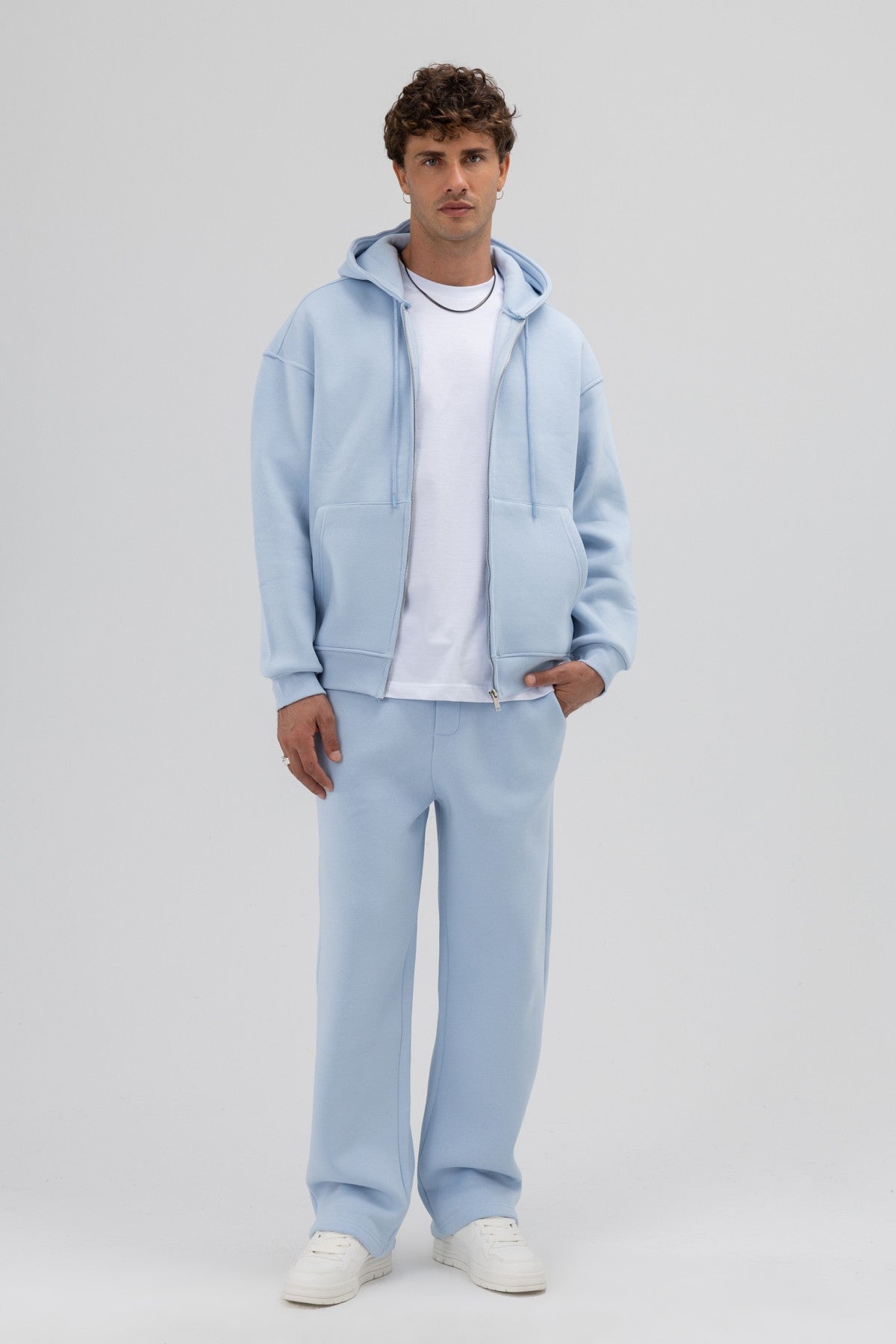 Basic Oversized Hooded Sweatshirt with Zipper