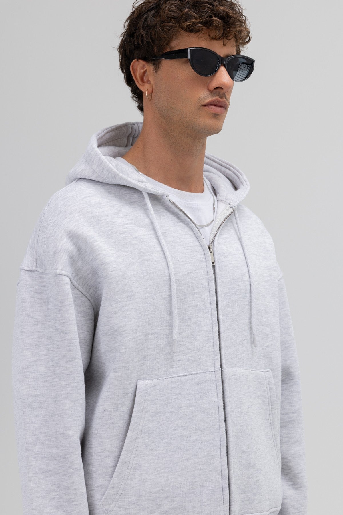 Basic Oversized Hooded Sweatshirt with Zipper