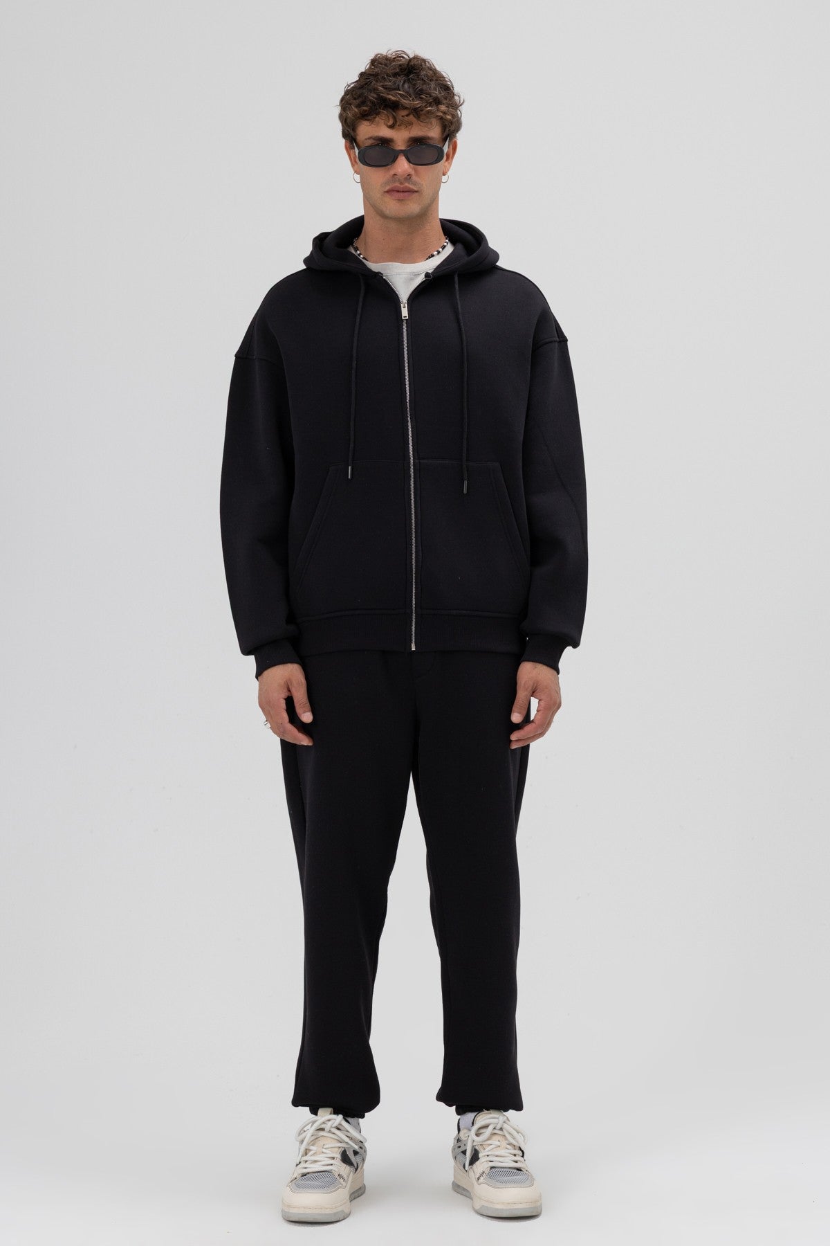 Basic Oversized Hooded Sweatshirt with Zipper