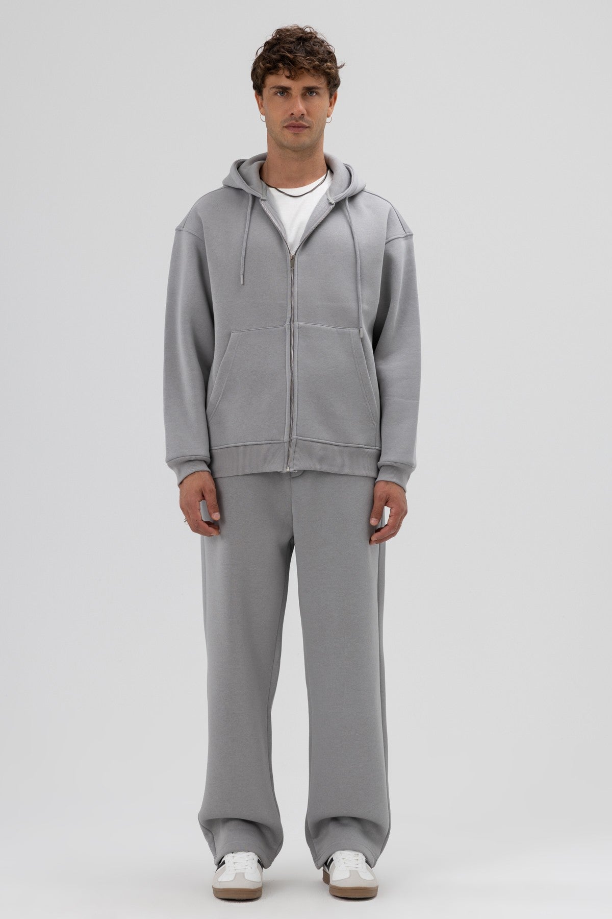 Basic Oversized Hooded Sweatshirt with Zipper