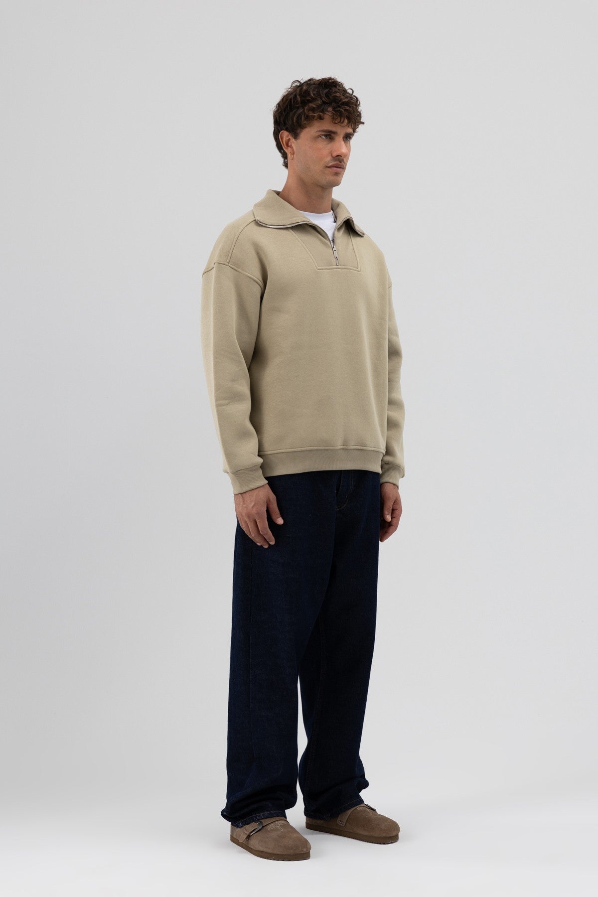 Basic Zipper-Front Stand-Up Collar Sweatshirt