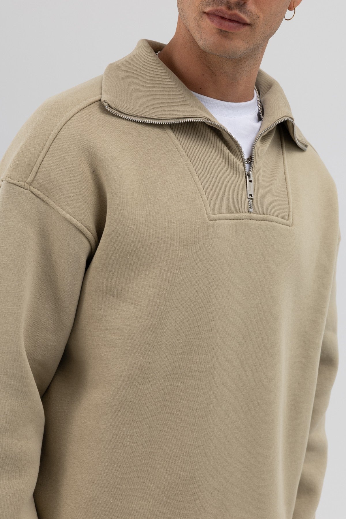 Basic Zipper-Front Stand-Up Collar Sweatshirt