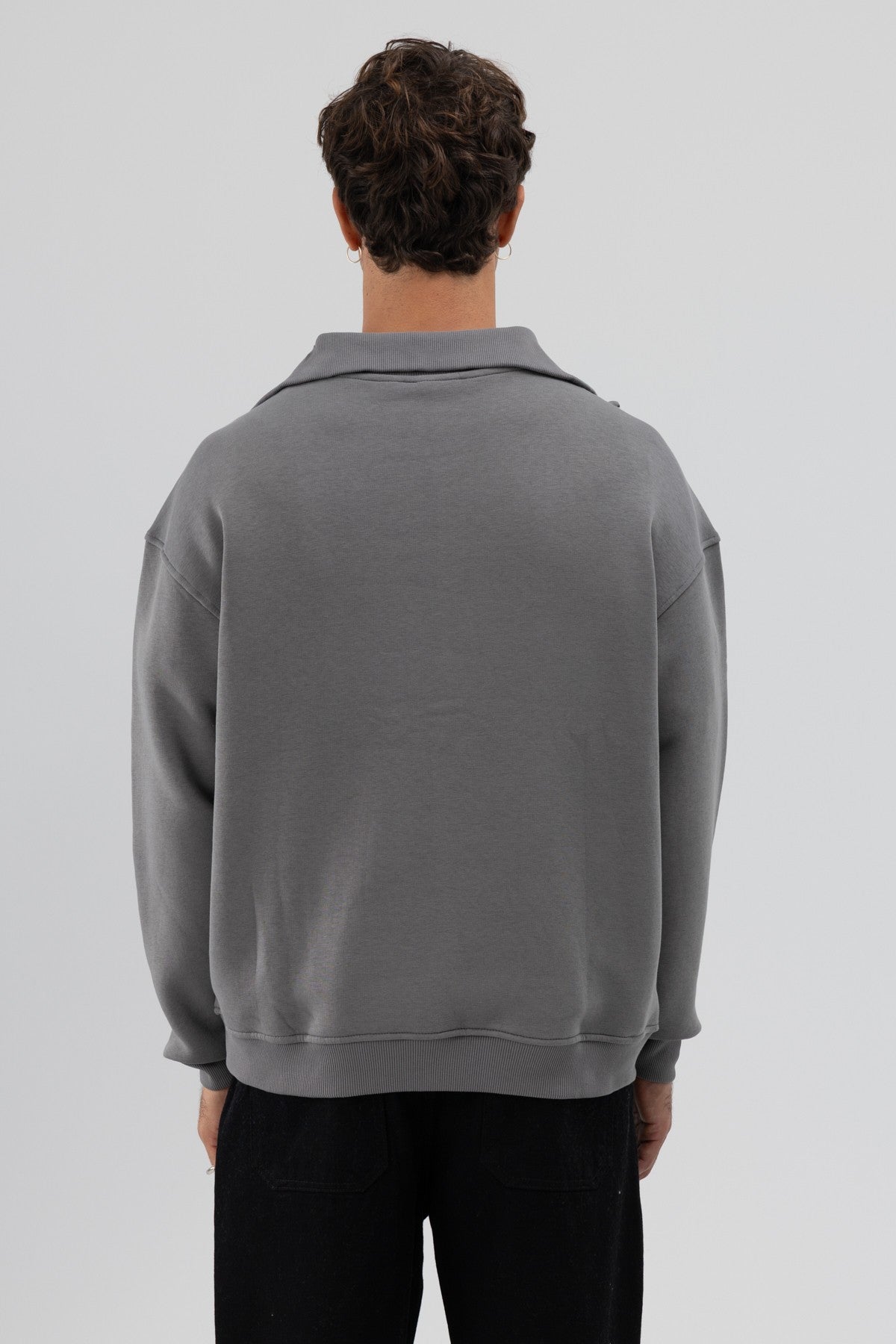 Basic Zipper-Front Stand-Up Collar Sweatshirt