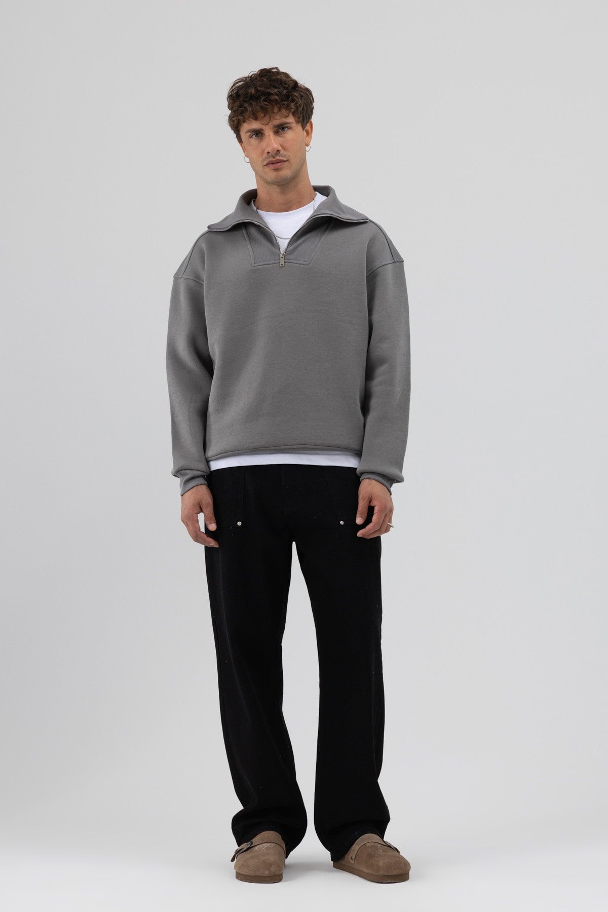 Basic Zipper-Front Stand-Up Collar Sweatshirt