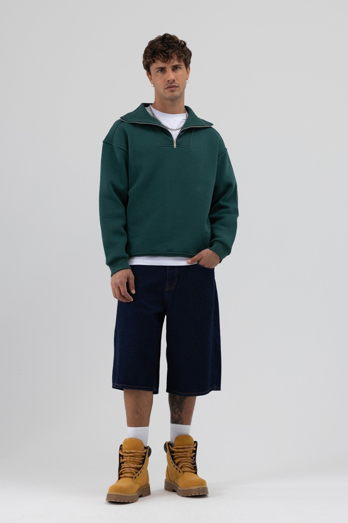 Basic Zipper-Front Stand-Up Collar Sweatshirt