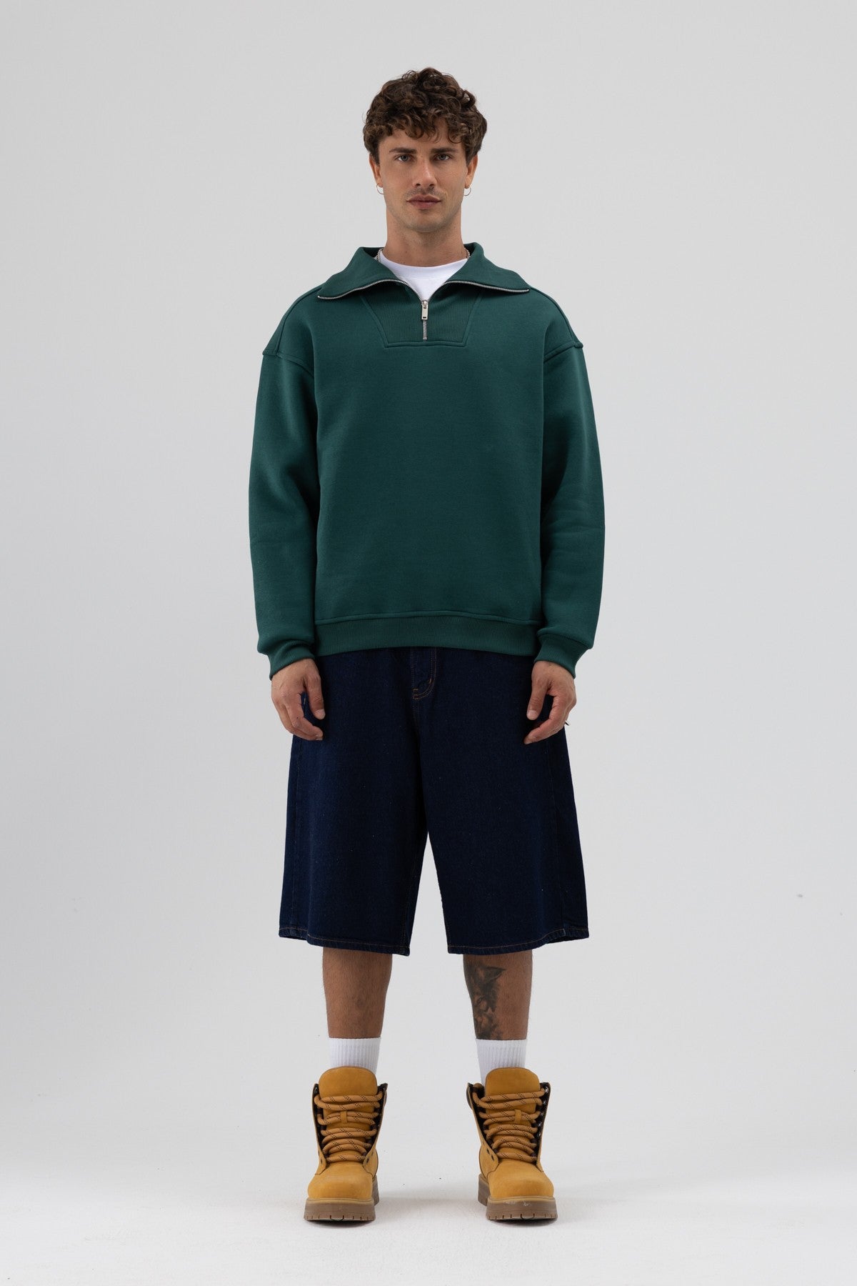 Basic Zipper-Front Stand-Up Collar Sweatshirt