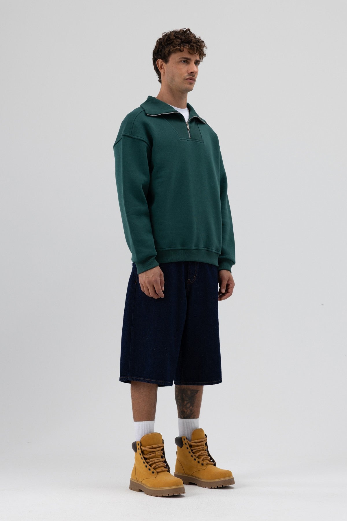 Basic Zipper-Front Stand-Up Collar Sweatshirt