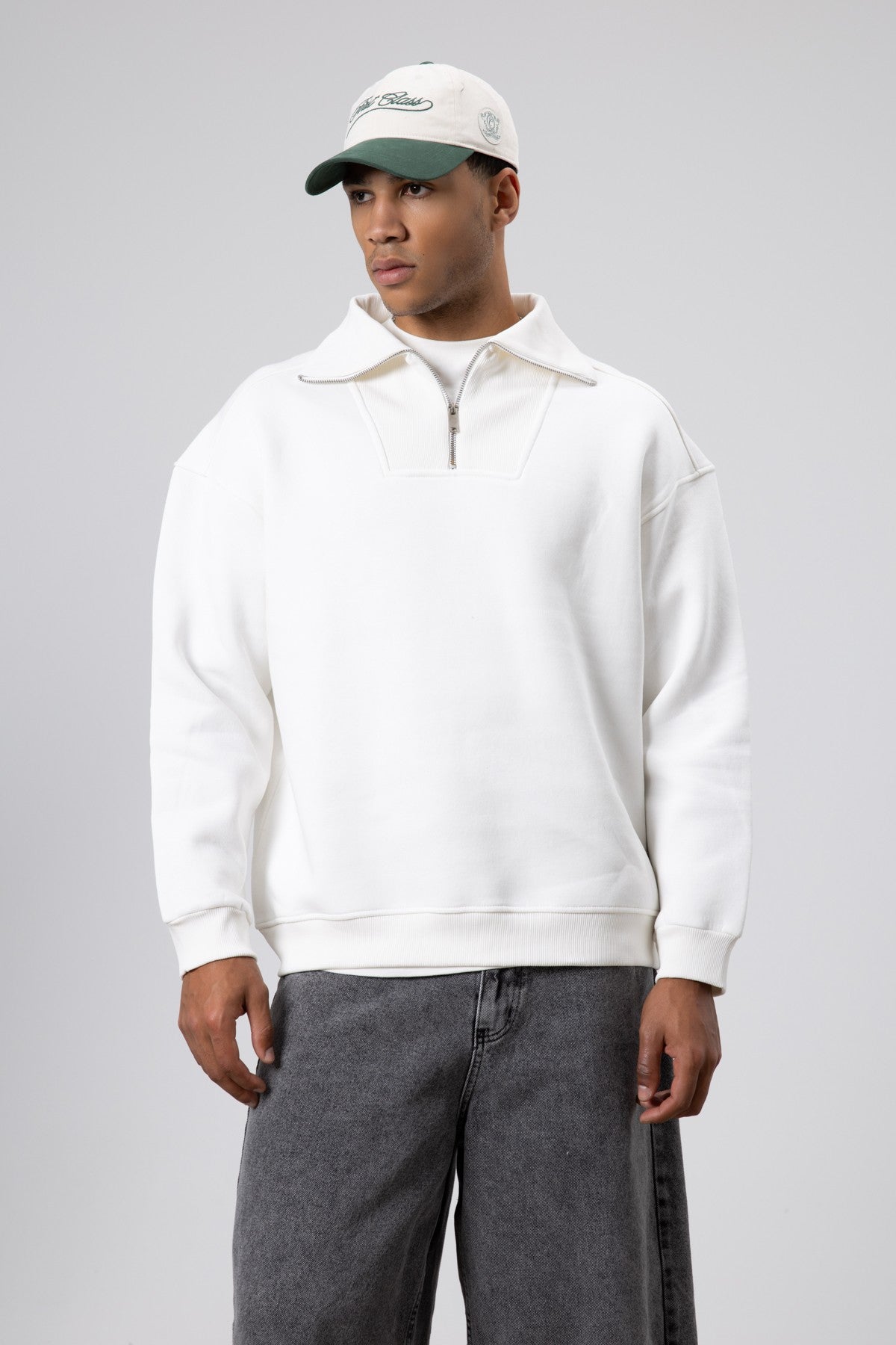 Basic Zipper-Front Stand-Up Collar Sweatshirt