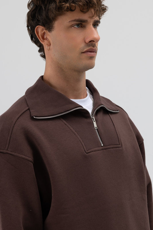 Basic Zipper-Front Stand-Up Collar Sweatshirt