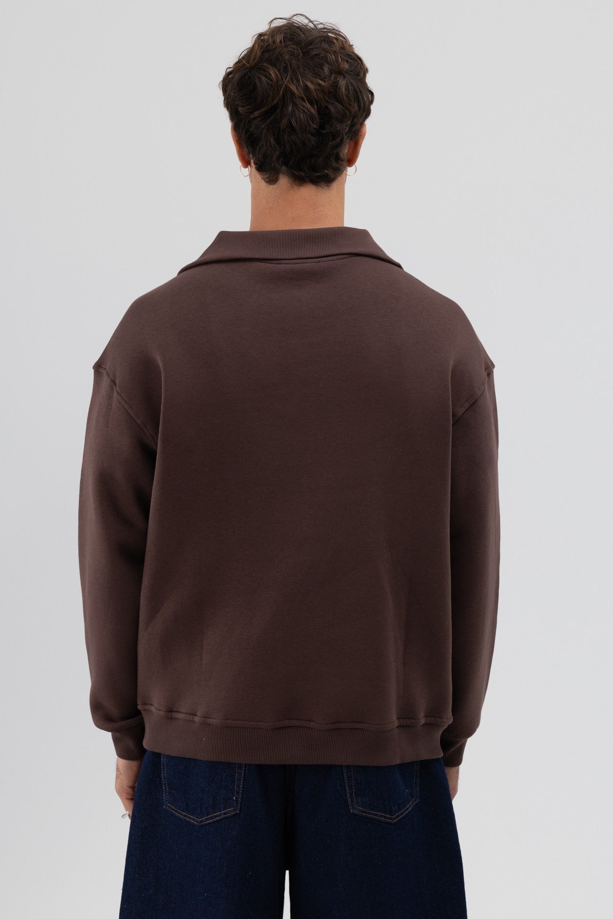 Basic Zipper-Front Stand-Up Collar Sweatshirt