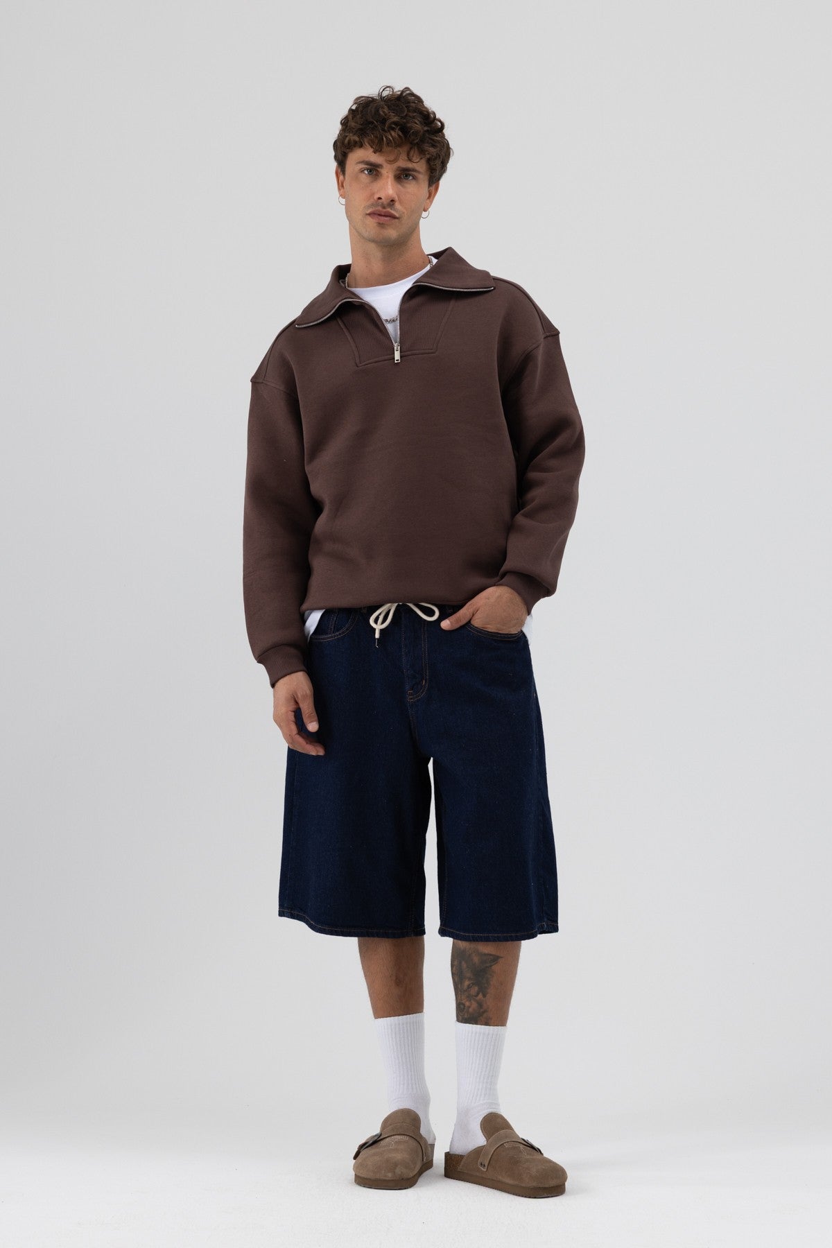 Basic Zipper-Front Stand-Up Collar Sweatshirt