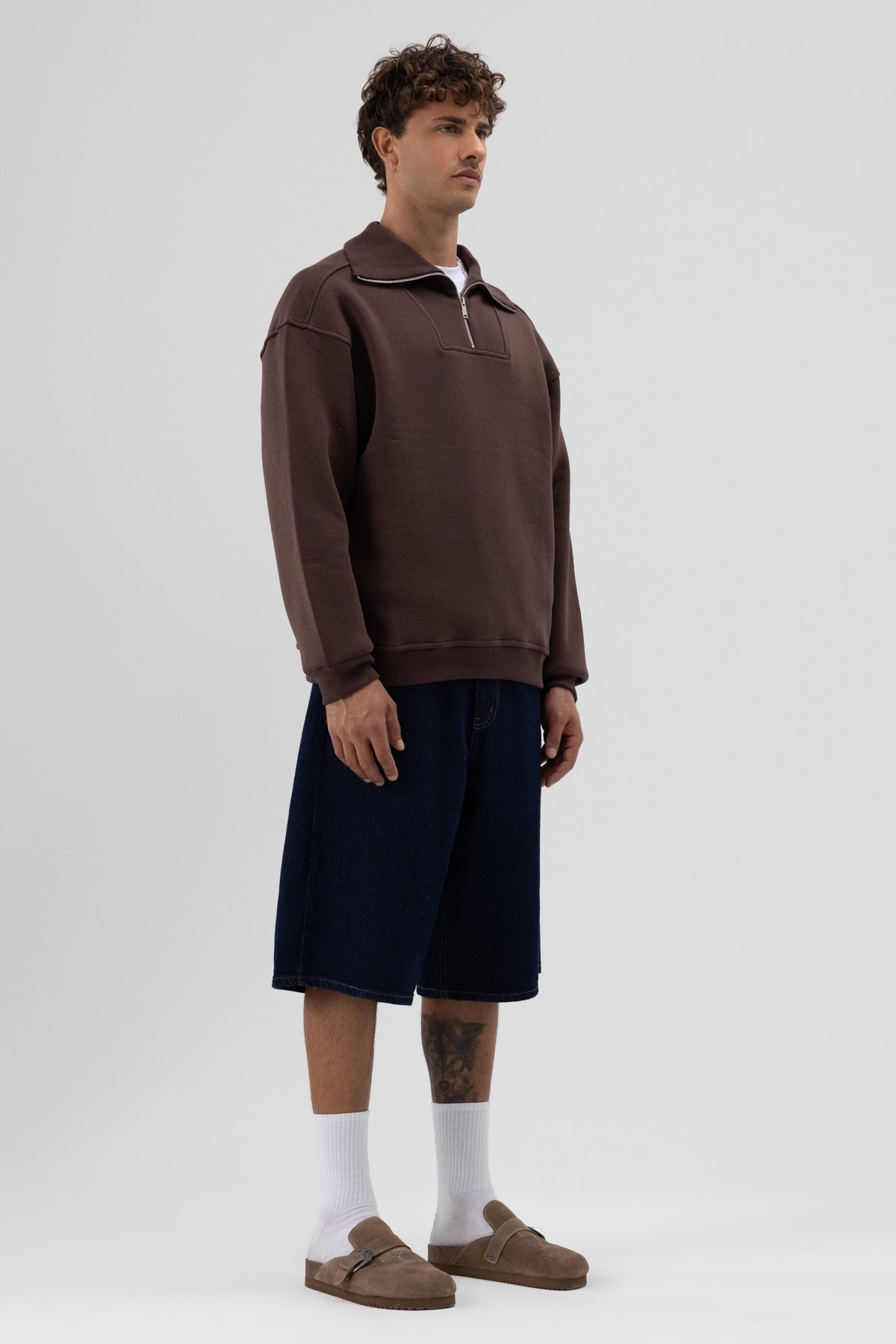 Basic Zipper-Front Stand-Up Collar Sweatshirt