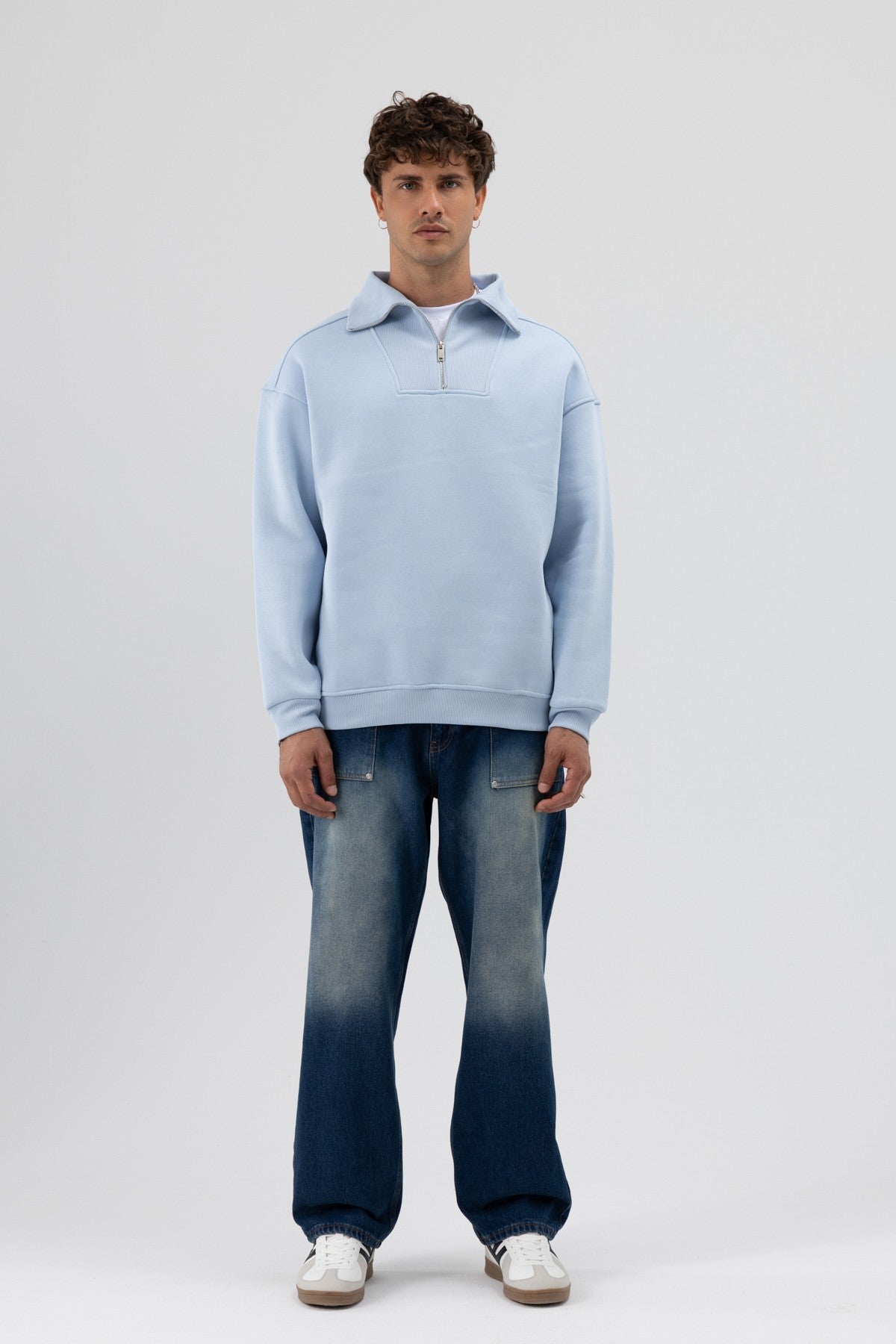 Basic Zipper-Front Stand-Up Collar Sweatshirt