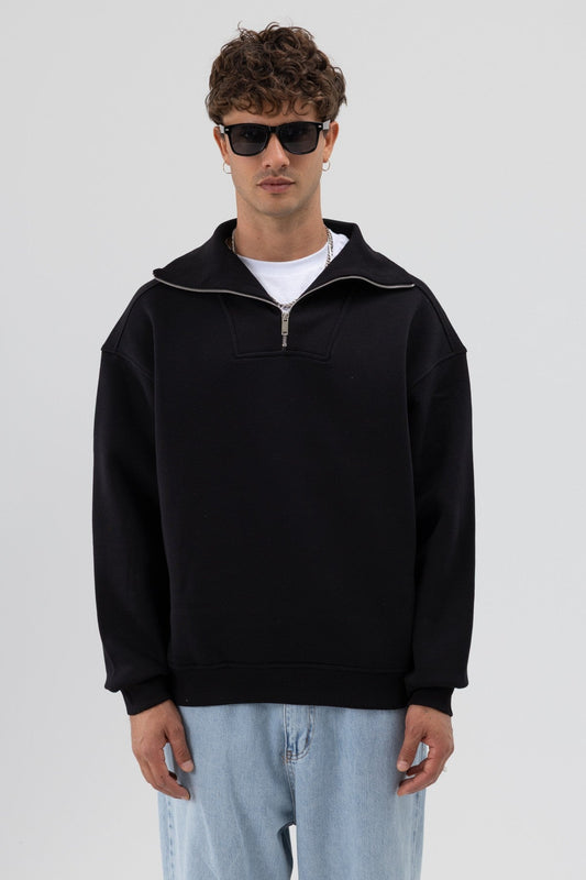 Basic Zipper-Front Stand-Up Collar Sweatshirt