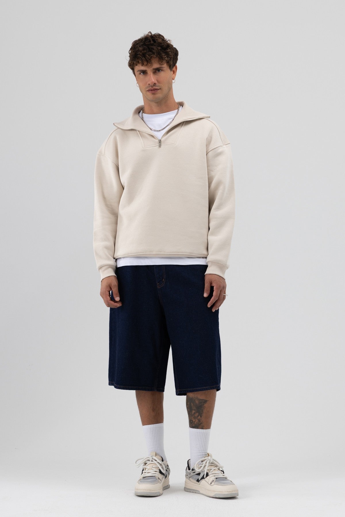 Basic Zipper-Front Stand-Up Collar Sweatshirt