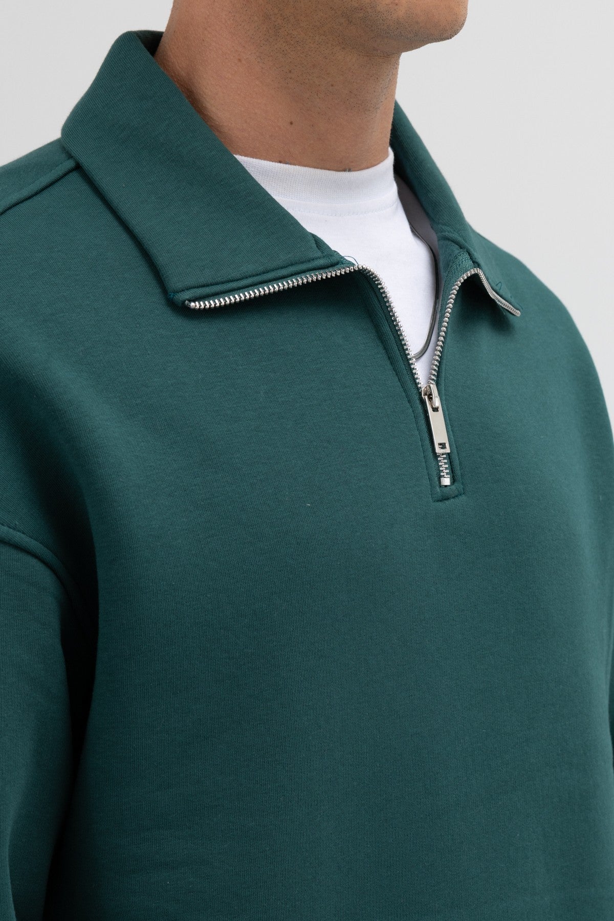 Oversized Zipper-Front Stand-Up Collar Sweatshirt
